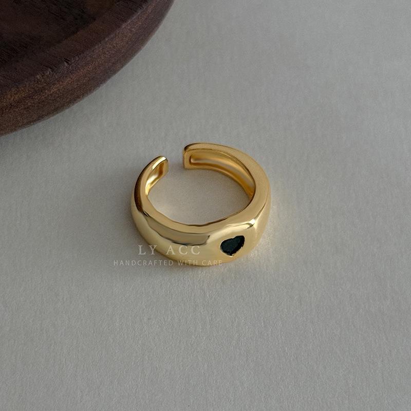 Ins Minimalist Style Combination Ring Plain Ring Jade Love Diamond Gold and Silver Versatile Commuter Stacked Open Ring