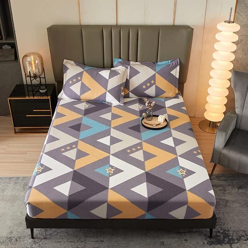 Cute Teddy Bear Pattern Fitted Sheet Set 100% Cotton Anti-slip Mattress Cover with Pillowcases Home Bedding Set for Boys Girls