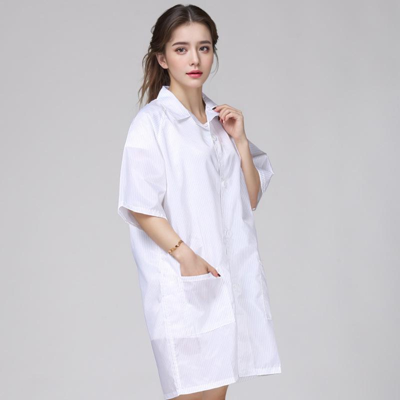 Anti-Static Short-Sleeve Breathable Coat - Blue/White Dust-Free Workwear for Summer 3XL (Short-sleeved) White