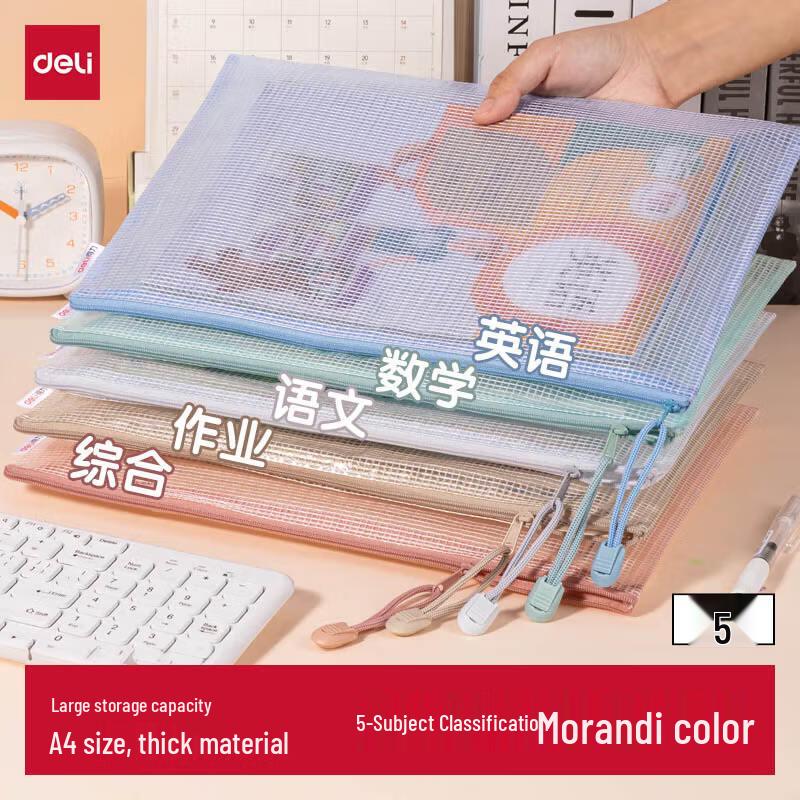 Deli A4 Mesh Zipper File Bags