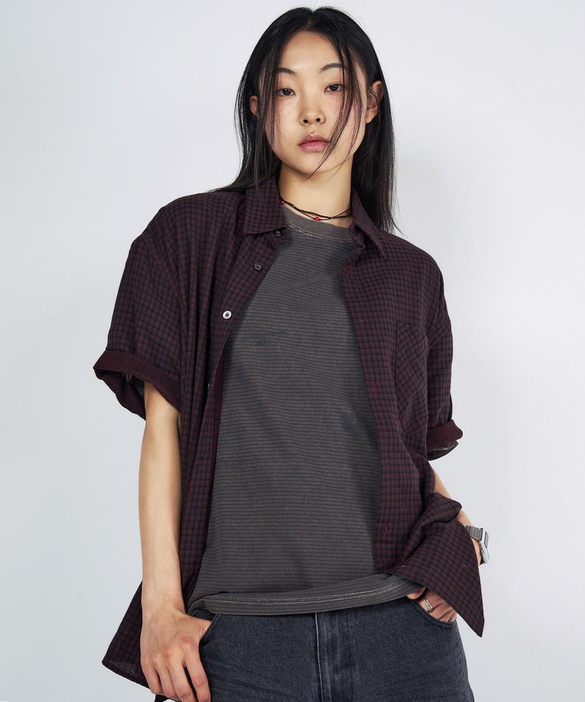 SLOWACID Gingham Check Short Sleeve Shirt [Red]