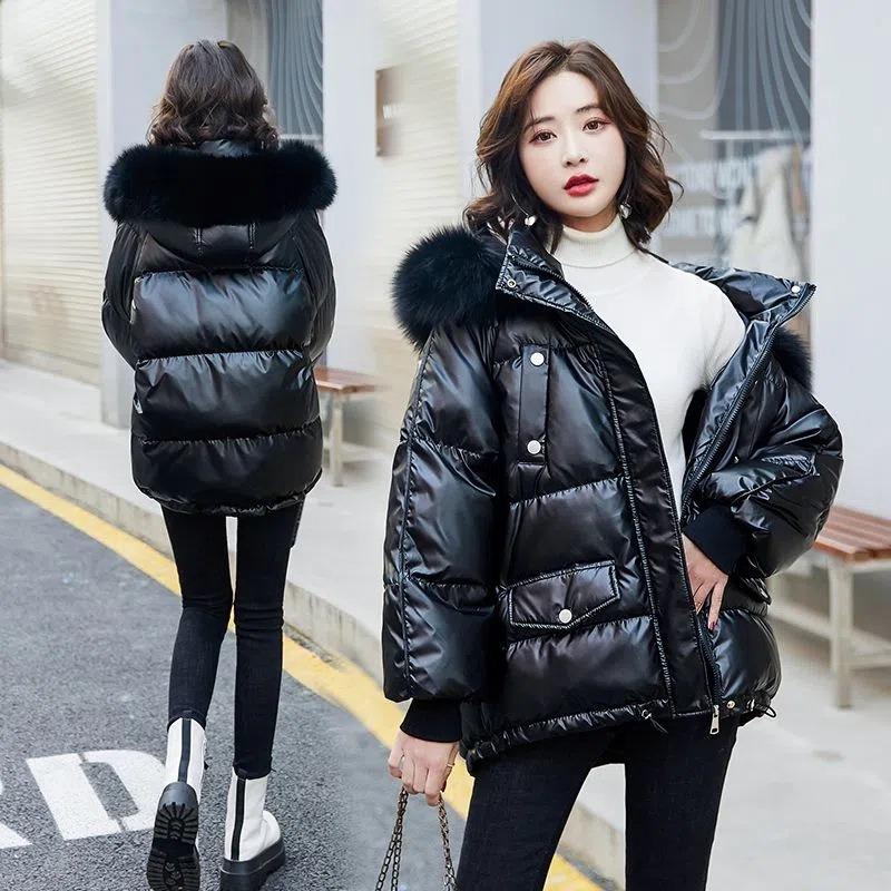 

Leave-in down cotton-padded clothes women s short models, new fashionable glossy cotton-padded jackets, loose warm jackets, trendy S (85-52.5 kg)