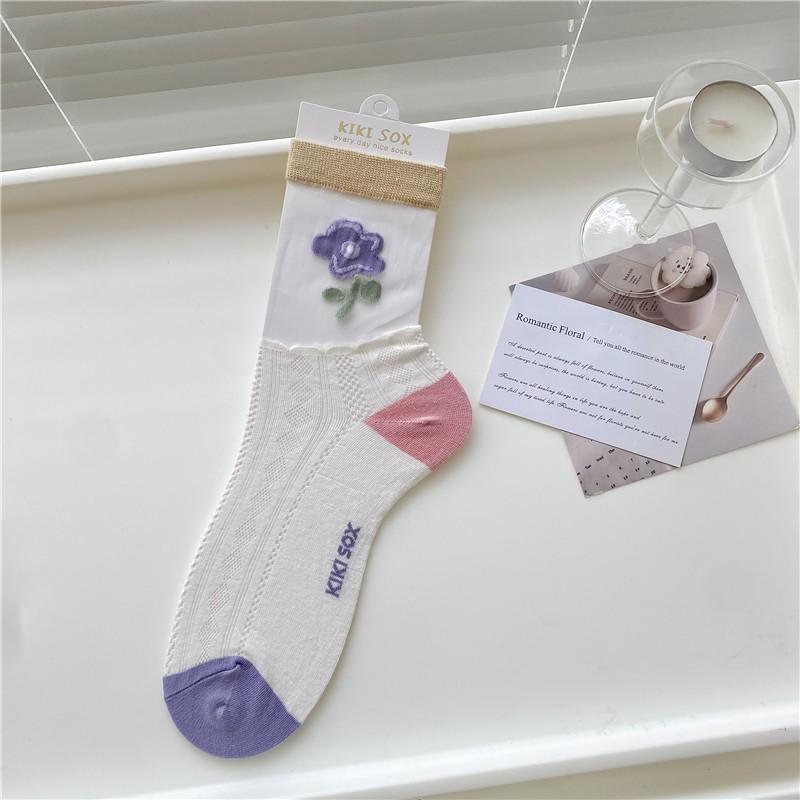 

New Cotton Checkerboard Diamond Bear Mid-Tube Socks - Spring/Autumn College Style for Ladies