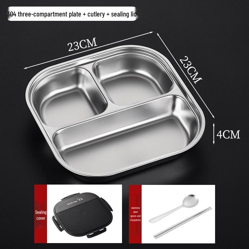 3-Compartment Stainless Steel Lunch Tray with Sealed Lid