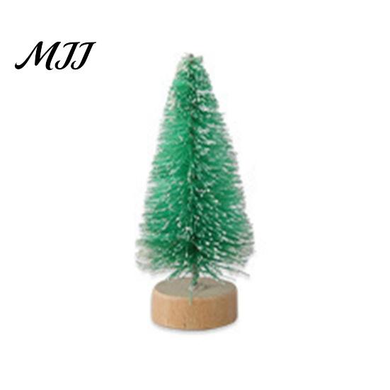 Small Pine Tree for Decor Mini Christmas Bottle Brush Tree, Artificial Miniature Tiny Sisal with Festive Party Ornament Wooden Base, Winter Snow Frost