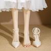 Sandals Women's Outer Wear 2025 Spring Summer French Thick Heel Design Sense Pearl Women's Single Shoes Medium Heel Pointed High Heels