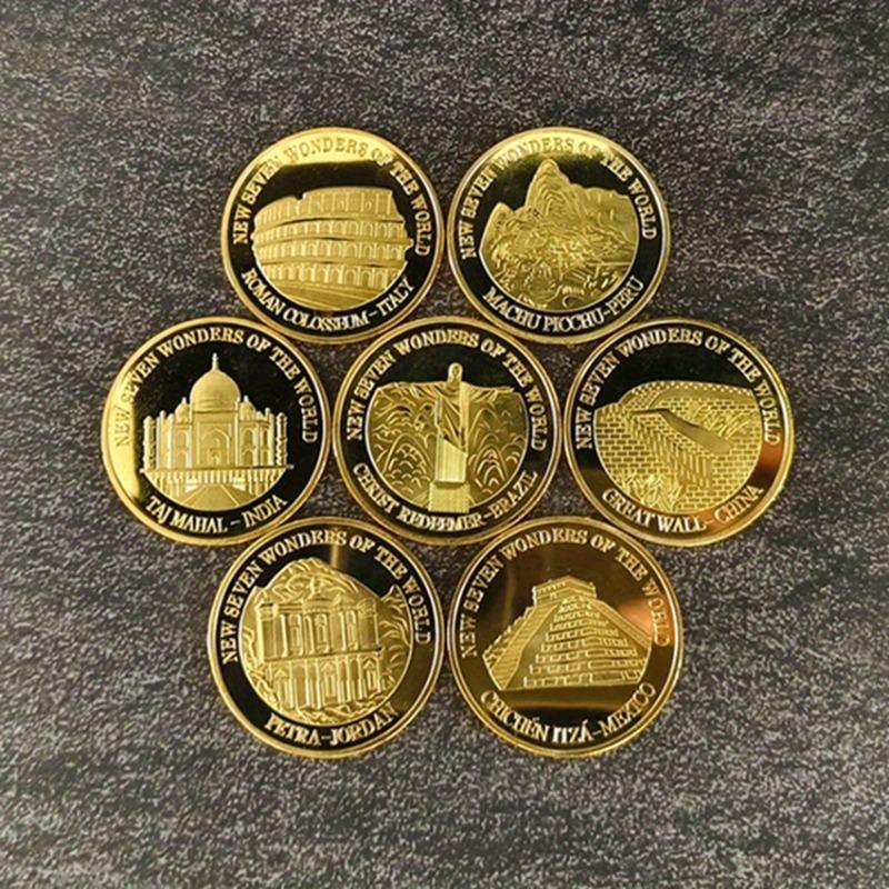 7PCS Seven Wonders Challenge Gold Badge, World Architecture Memorial Gold Coin Decoration Collection