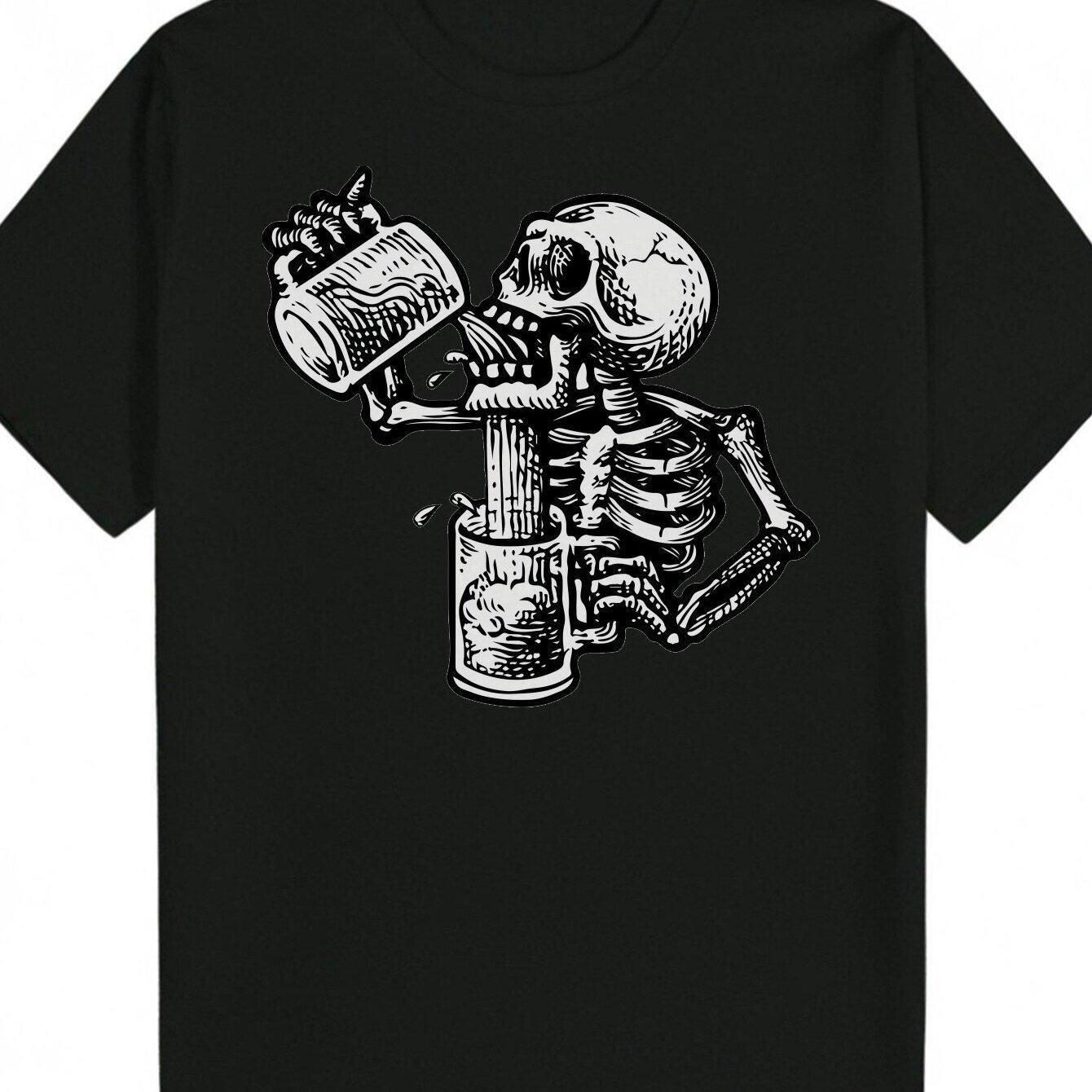 Men Vintage Black Skull Graphic T-Shirt Summer Short Sleeve Breathable Design Unique Skull Print Men Clothing S
