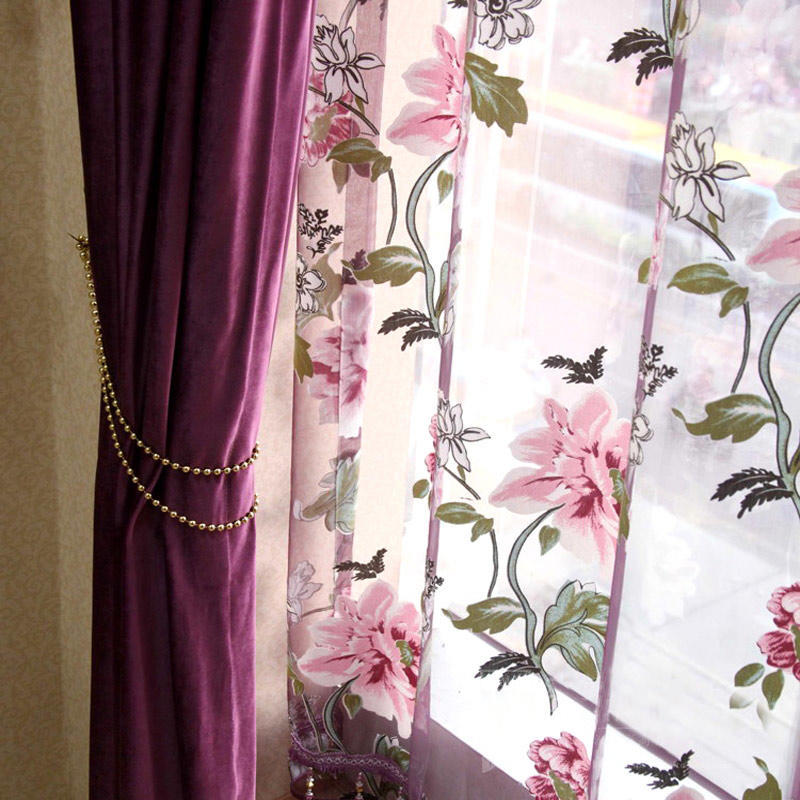 2Pcs Window Curtain Transparent Peony Flower Windows Panel Balcony Living Room Bathroom Bedroom Curtains Home Decoration