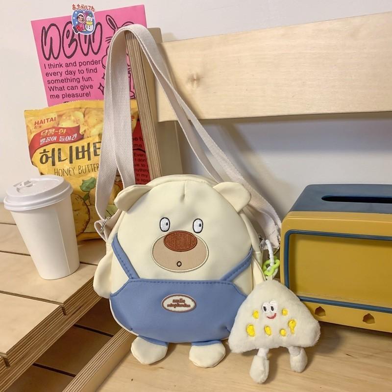Adorable Cartoon Bear Canvas Shoulder Bag For Students Ultra-light And Cute