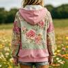 Women's Casual Hooded Sweatshirt with Zipper Pockets Printed Design