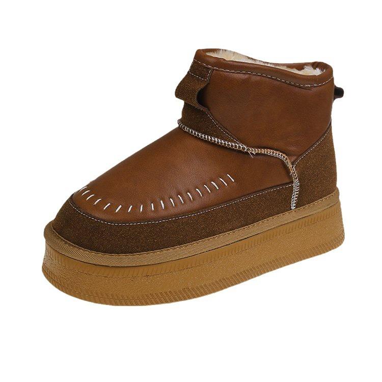 Leather Thickened Fashion Warm Cotton Shoes Snow Boots Women's 2025 New Waterproof Winter Northeast Velvet Thick-soled Short Boots