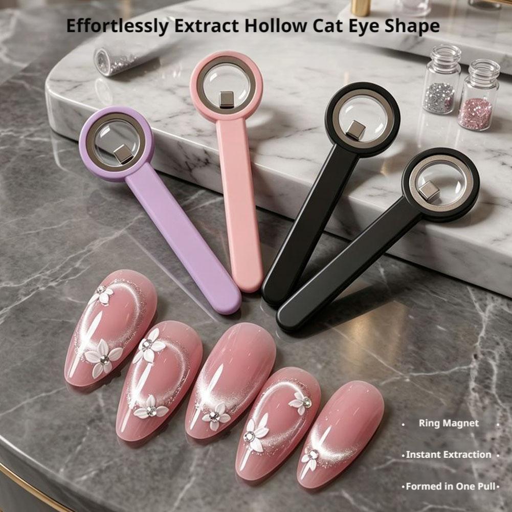 Hollow Cat Eye Nail Magnet Ring Magnetic Tool With Handle For Cat Eye Gel Polish DIY Nail Art Manicure Tools