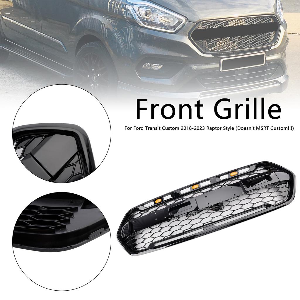 Griglia Paraurti Anteriore Nera Lucida Adatta Ford Transit Custom Trail 2018-2023 Con 3 LED