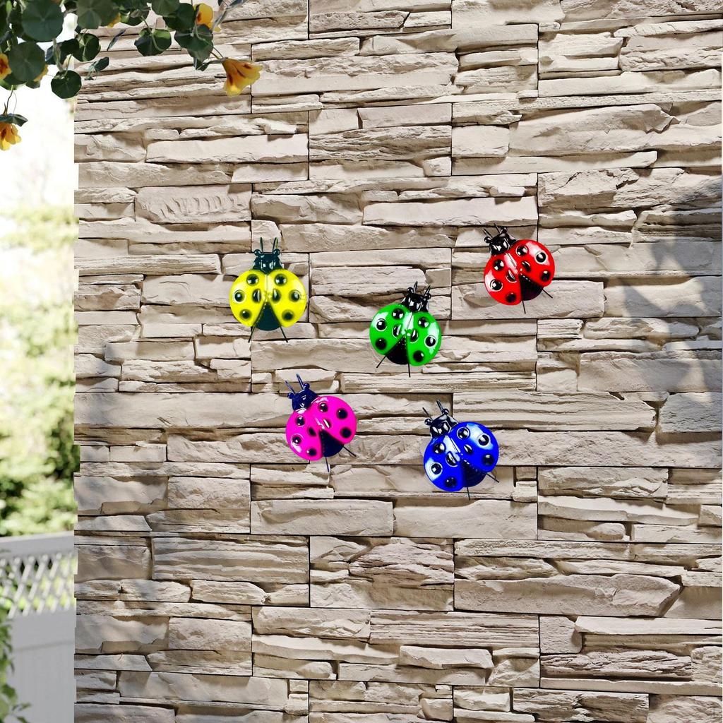 5 Stück Marienkäfer Wanddekoration, Metall Gartenkunst Dekor Niedliche Hof Rasen Ornament