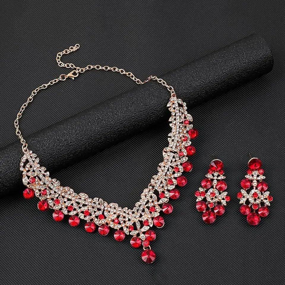 Latest Stylish Design Fancy Wedding Party Crystal Diamonds Necklace Jewellery Set for Women