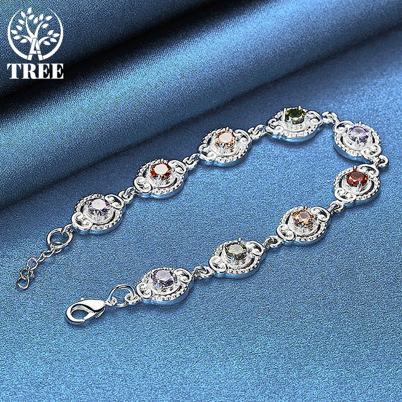 925 Sterling Silver Charm Purple Orange Red Green AAA Zircon Bracelet Jewelry
