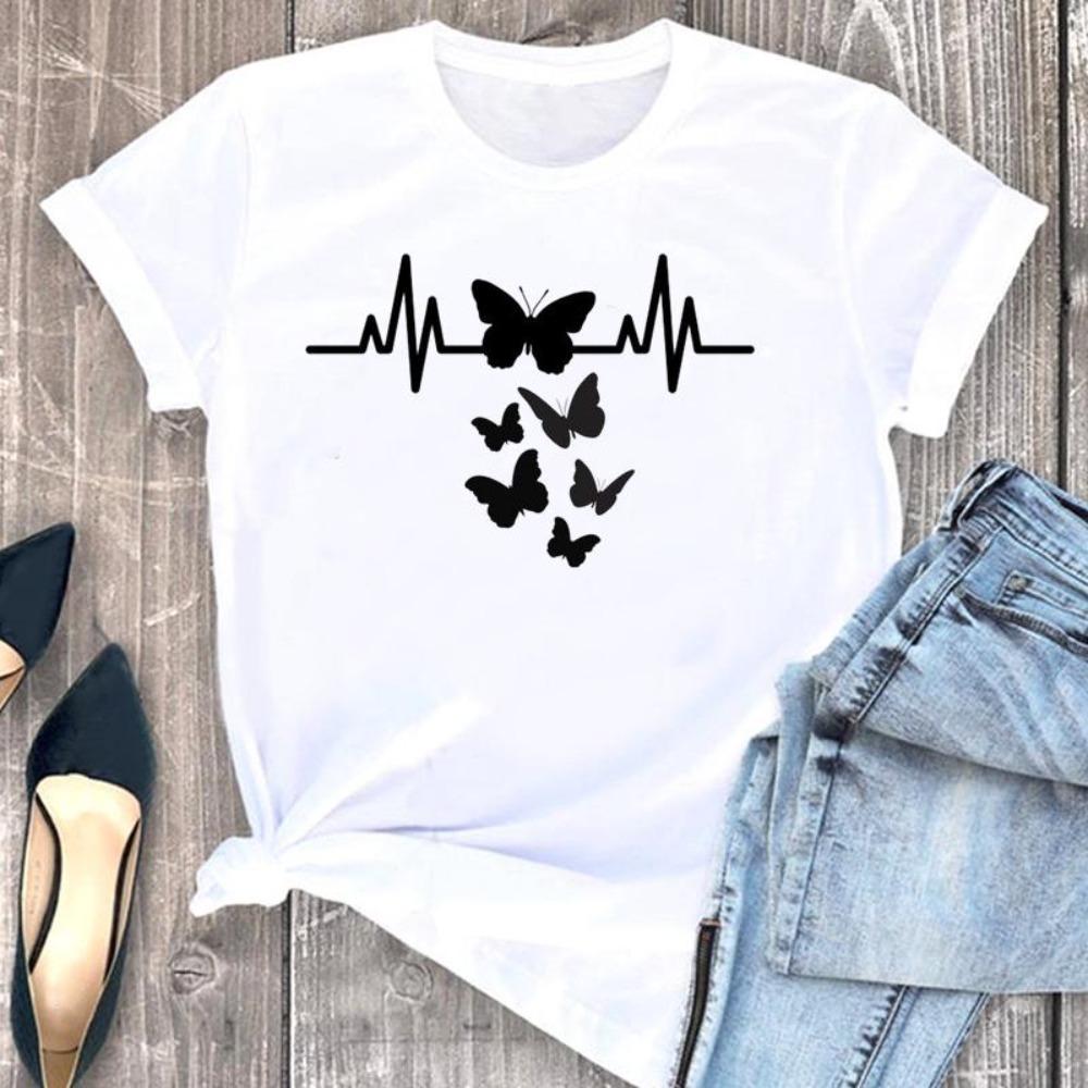 Maglietta estiva da donna a maniche corte, con stampa, alla moda, casual, girocollo, comoda, da donna.