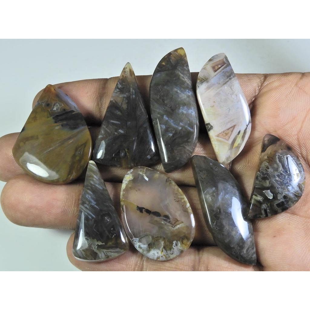 201Cts. Natural Tree Moos Agate Fancy Shape Cabochon Loose Gemstone 8Pcs Lot C-327