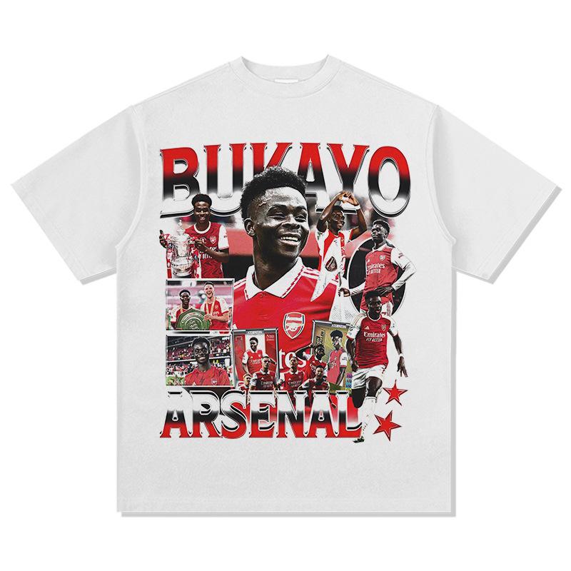 Hooded Sweater Abukayosak T-Shirt Heavy Vintage Bukayo Crew Neck Saka Print Short Sleeve