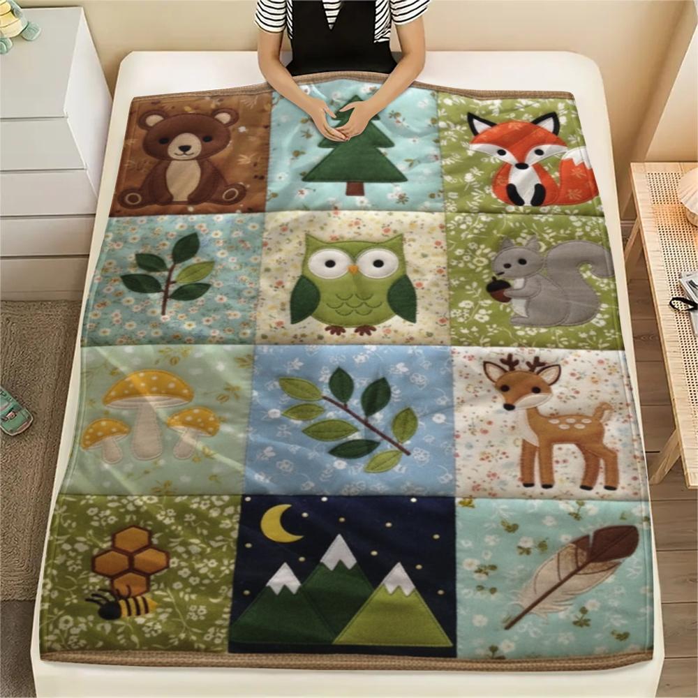 1Pc Animal Collage Print Flannel Blanket, High quality Comfortable for All Seasons, Home Decor, Warmth and Comfort, Perfect for Christmas Gifts 32