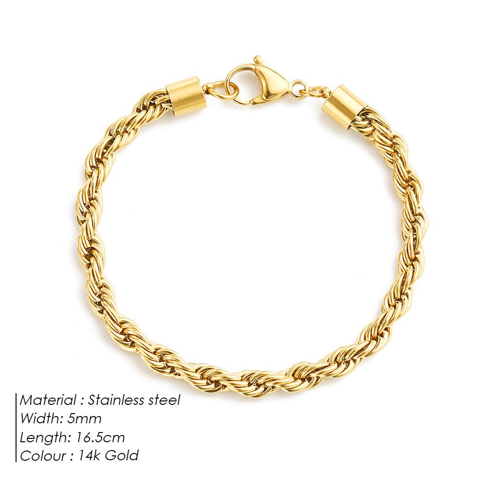 Gold-Plated Twisted Chain Bracelet: Stainless Steel Hip-Hop Punk Jewelry for Women