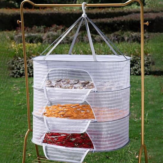 Multi-Layer Hanging Drying Basket with U-Shaped Zipper Design for Food, Fish, and Clothes
