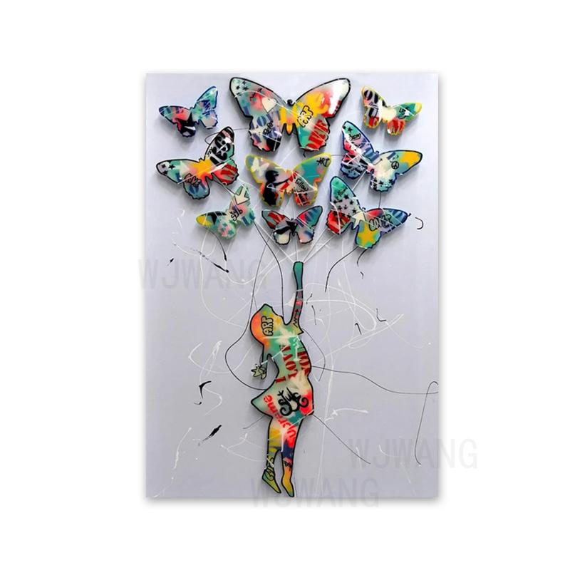 

Абстрактные бабочки, цветочные девушки, красочные настенные рисунки, граффити Бэнкси, картины на холсте, воздушные шары, красочные принты, декор для дома 50x70cm No Framed