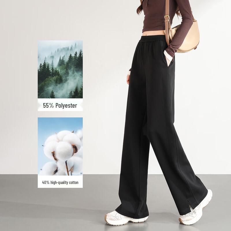 HSTYLE Women's Liquid Air Cotton High-Waisted Wide-Leg Split Hem Casual Pants