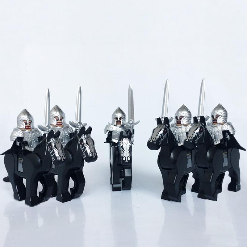 5 Sets Mittelalterliche Burg Ritter Dunkler Sauron Schlacht Fünf Heere König von Rohan Römischer Soldat mit Pferdefigur Bausteine Kinderspielzeug