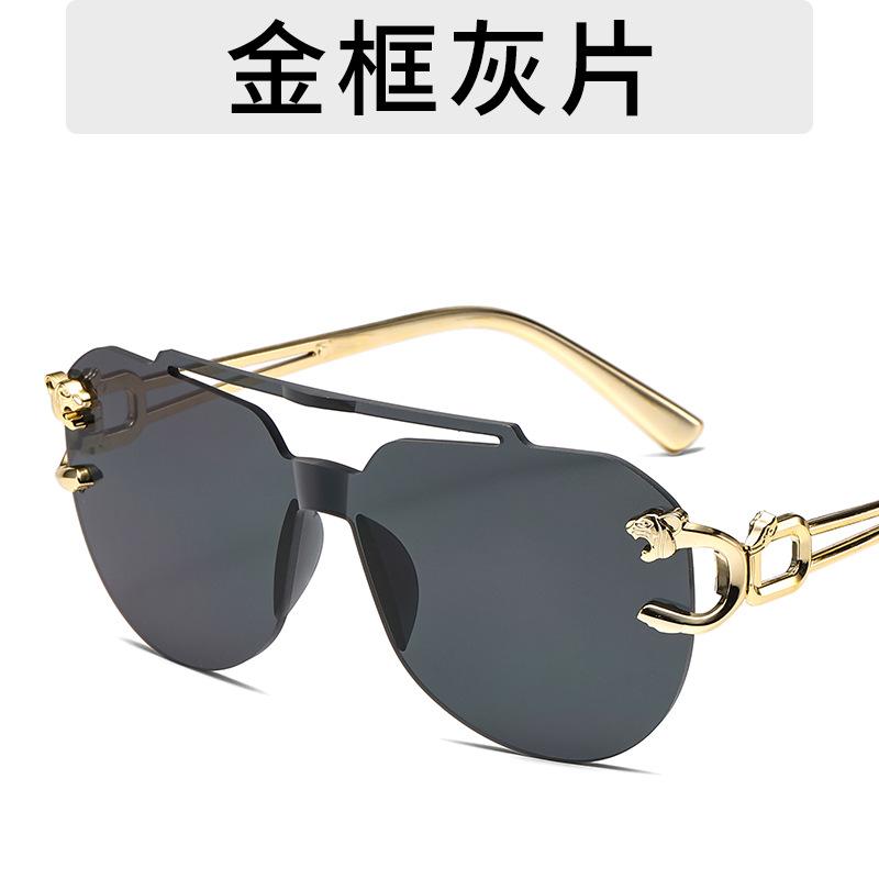 New Fashion Rimless Sunglasses For Men Double Bridge Style Leopard Aviator Frame Oval Female Sunglasses Glasses For Women Uv400