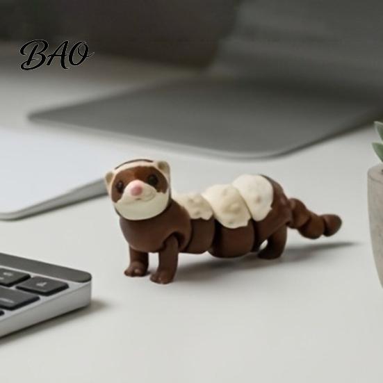 Heilende Tierfigur 3D-gedrucktes bewegliches Frettchenspielzeug, Flexible Gelenk-Fidget-Figur, Niedliches interaktives Spielzeug PLA-Schreibtischverzierung & Auto