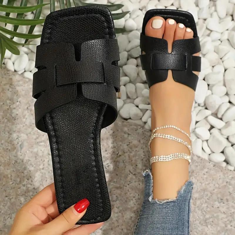 Purple Summer Slippers for Women Flat Braided Outdoor Trend Beach Sandals Women Luxury New Open Toe Square Head Women Slippers