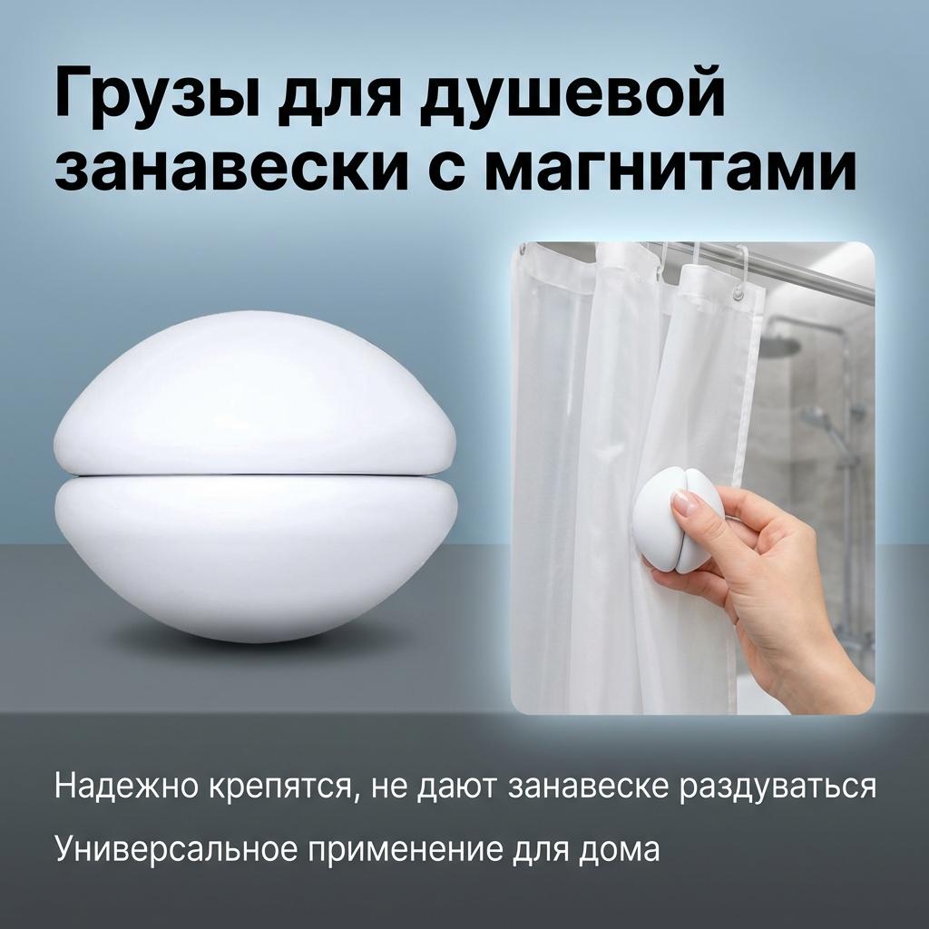 Silicone Coated Magnetic Curtain Weights Heavy Duty Rustproof for Bathtub and Outdoor Use 1pair_White белый