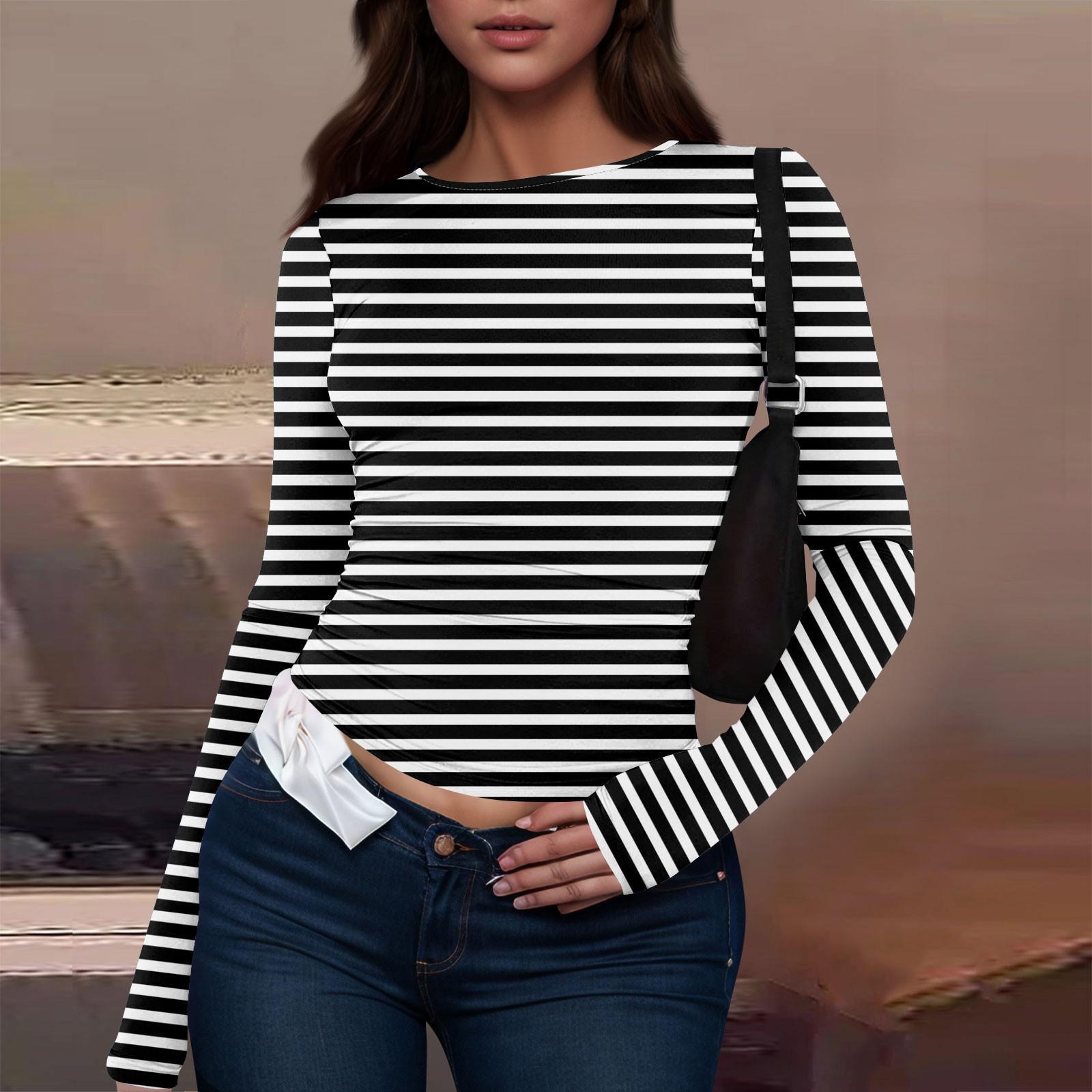 

Женская модная повседневная футболка с круглым вырезом и длинным рукавом с принтом L чёрный