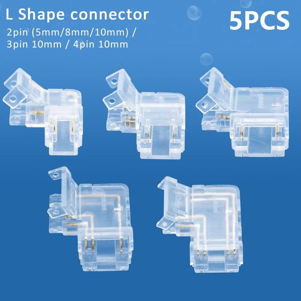 5 Stück/Set Mini-Schnalle COB-Stecker 2/3/4-Pin Lötlose LED-Streifenlicht-Steckverbinder Transparent L-förmig Ecke