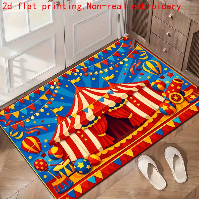 1pc, 2D Flat Printing, Circus Theme Entrance Door Mat, Anti-Slip Machine Washable Easy Clean Polyester Carpet, Suitable for Home And Outdoor Decor, Id