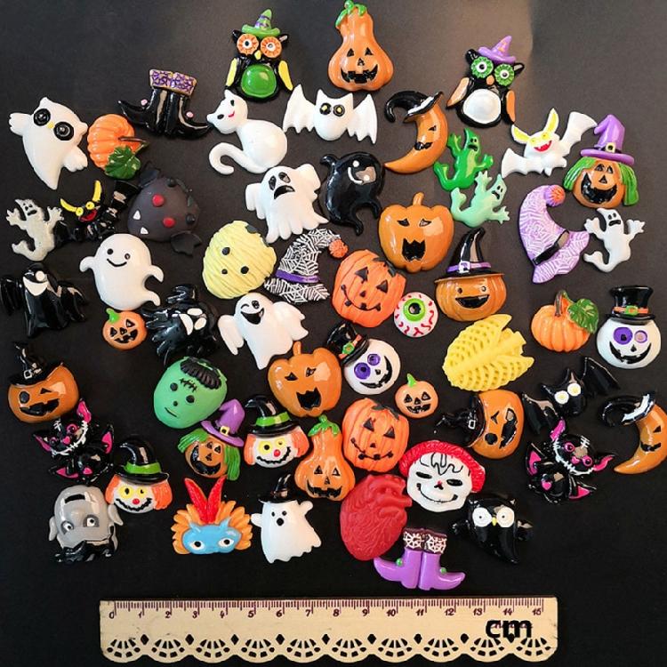 Pumpkin Ghost Skull Witch Hat Flat Back Cabochon Art Supply Decoration