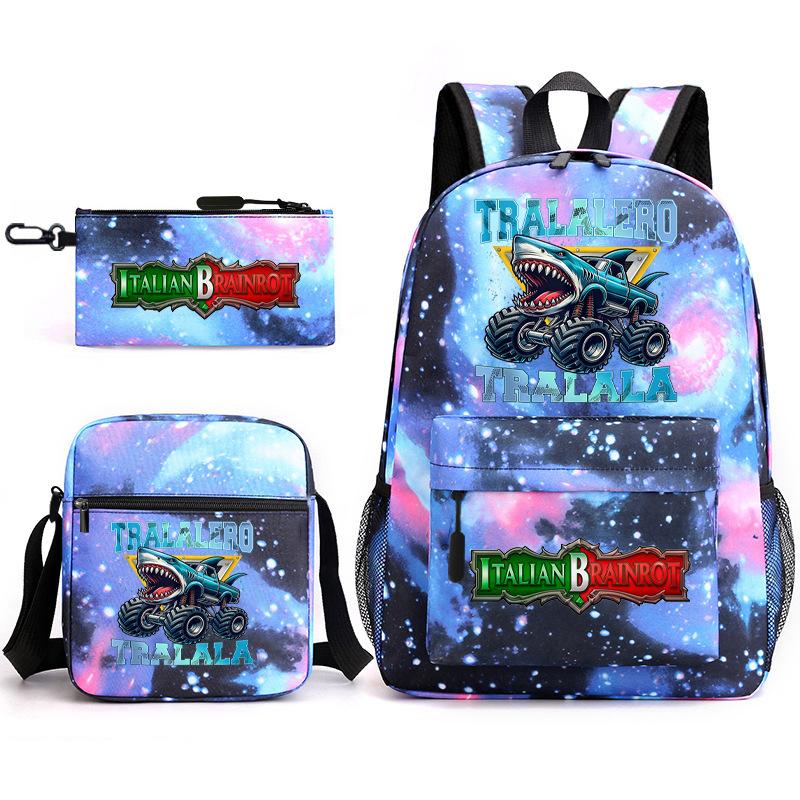 Cartoon abstract Shanhaijing primary school students and teenagers backpack schoolbag tongtongsahur three-piece set L