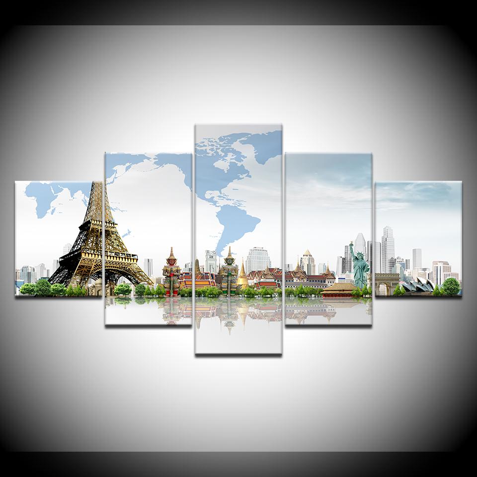 

Canvas Painting tower landscape Paris city 5 Pieces Wall Art Painting Modular Wallpapers Poster Print for living room Home Decor 20x35 20x45 20x55cm