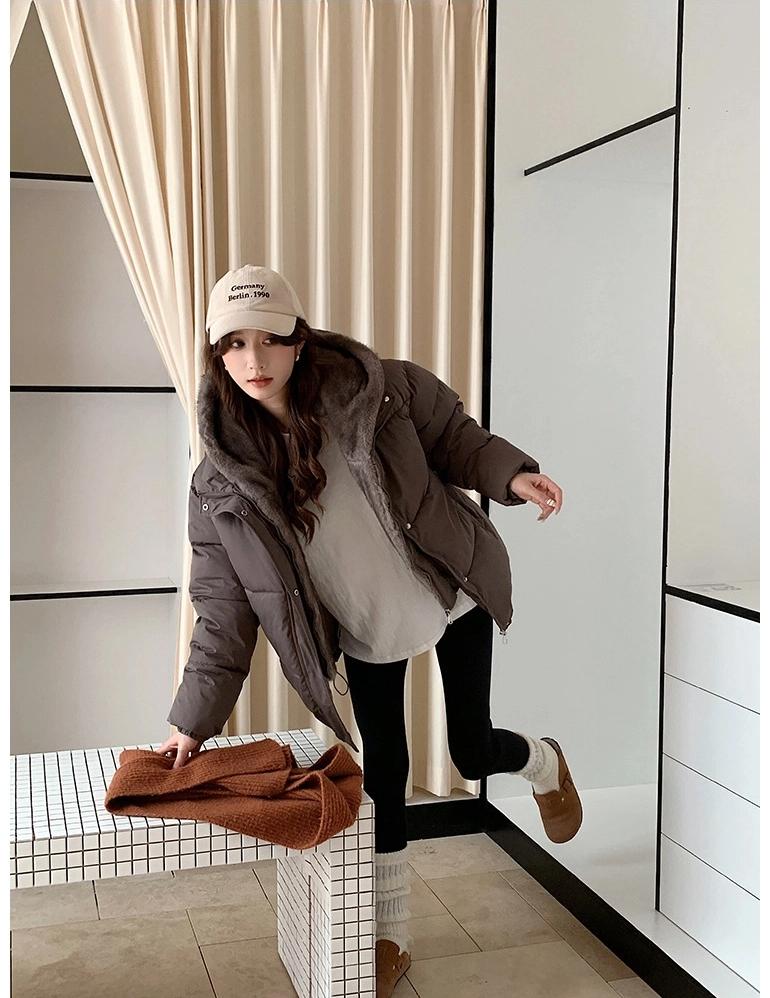 Fake Two-piece Stitching Puffer Jacket Women's Loose Thickened Warm Cotton-padded Coat With Fur Lining