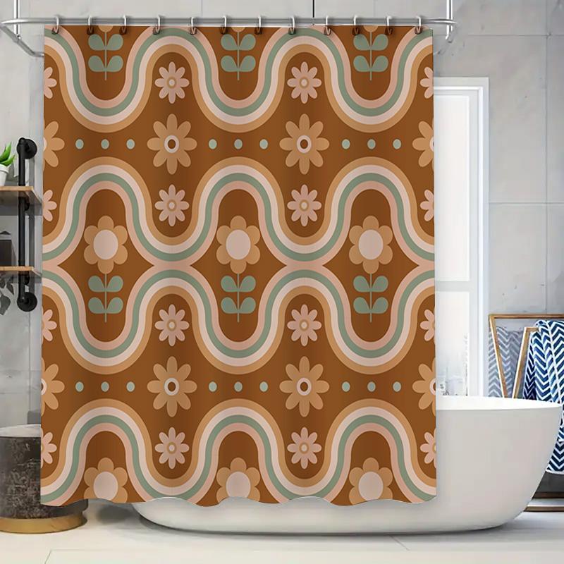 

Unique Retro Floral Shower Curtain with Wavy Patterns Perfect for Bathroom Decor! 90x180cm