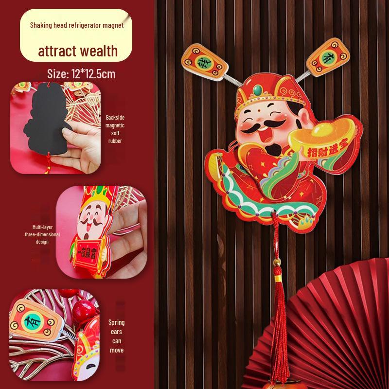 Three-Dimensional God of Wealth Magnet: Festive New Year Decoration for Potted Plants & Living Rooms