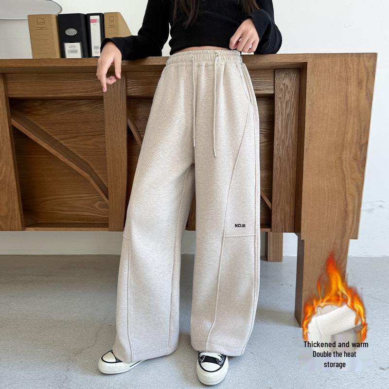 

Модные повседневные спортивные штаны для девочек с бархатной подкладкой - Осень/Зима 2025, универсальные и трендовые для детей 160 cm