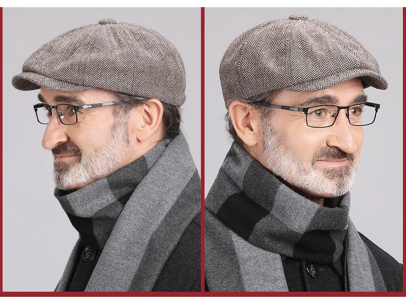 Herren Fischgräten Elastische Baskenmütze - Frühling/Herbst Retro Schiebermütze Malermütze