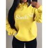 Smile Font Language Butterfly Pattern Hoody For Women Sport Pocket Clothing Cute Multicolor Streetwear Fashion Hoodies