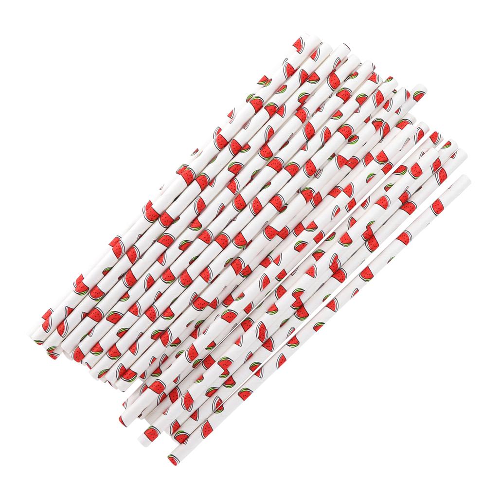 50pcs Beverage Straws Fruit Pattern Biodegradable Paper Straws for Beach Party PicnicWatermelon