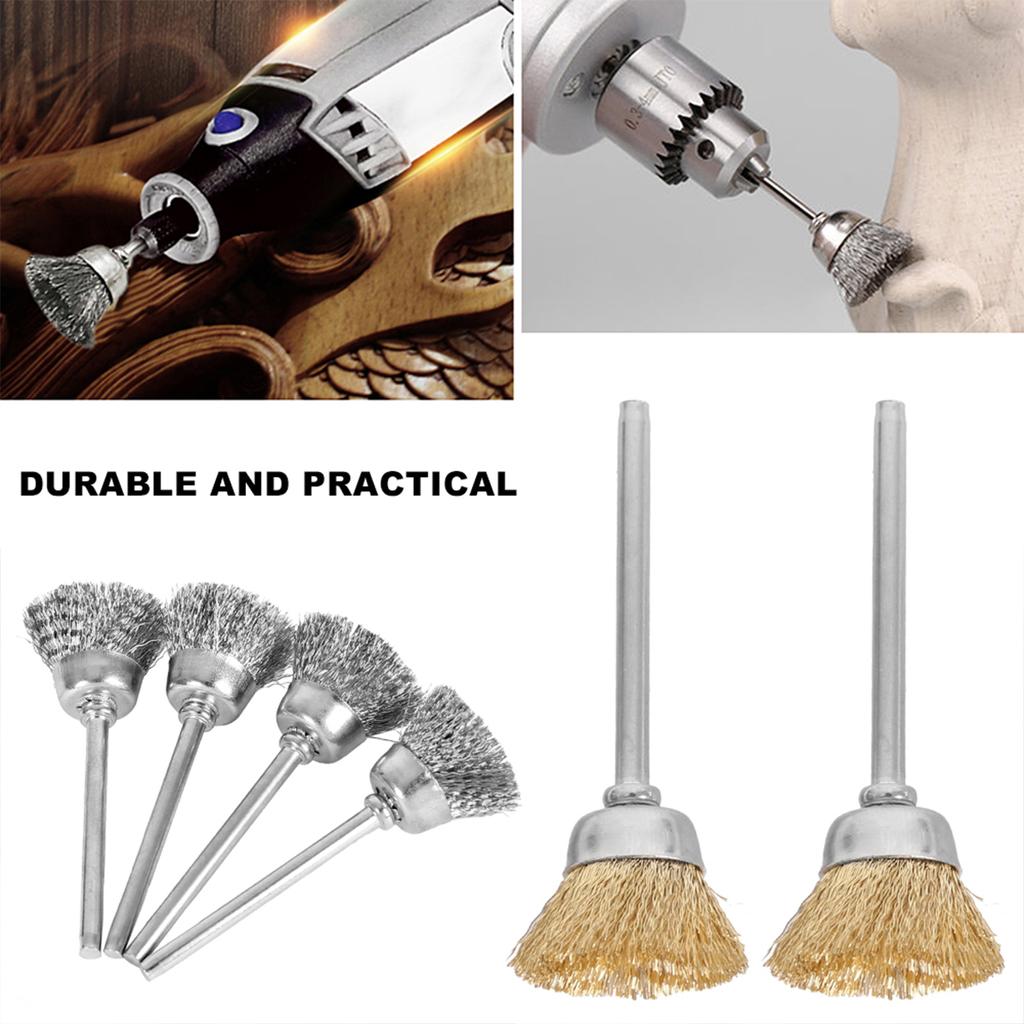 60Pcs Copper Stainless Steel Wire Brush Wheel Cup Brush Set with 3 Sizes Wire Drill Brush Deburring Tool for Removing Rust Paint