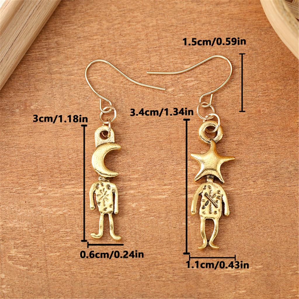 1 Pair Versatile Bohemian Earrings with Moon and Star Carved Pendant Design for Stylish Women Fashion Dangle Ear Studs