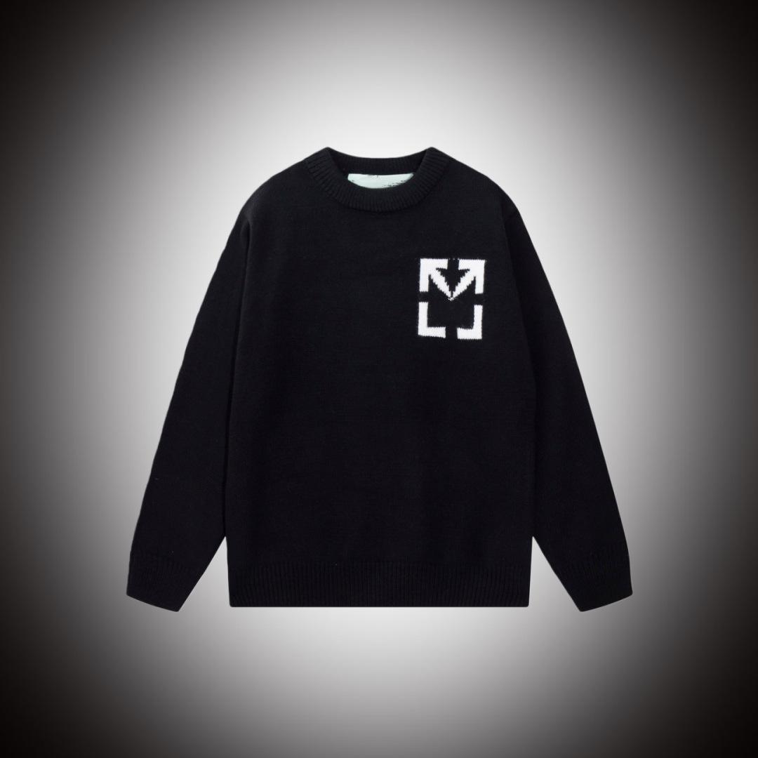

Светр Off-White з жакардовими стрілками, унісекс, з круглим вирізом – Осінь Зима, повсякденна мода. Extra Large чорний